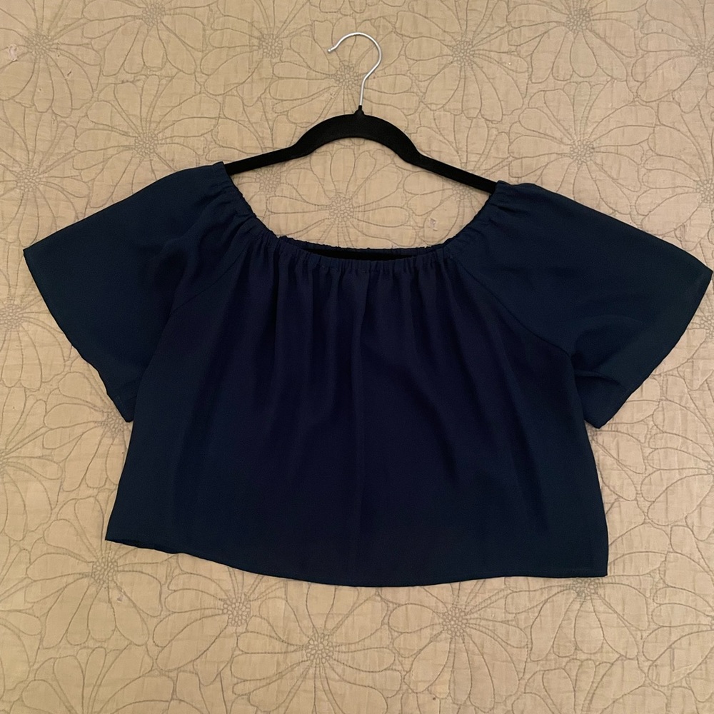 Forever 21 sheer cropped blouse dark emerald size small